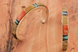 Calvin Begay Genuine Picture Jasper Sterling Silver Hoop Earrings